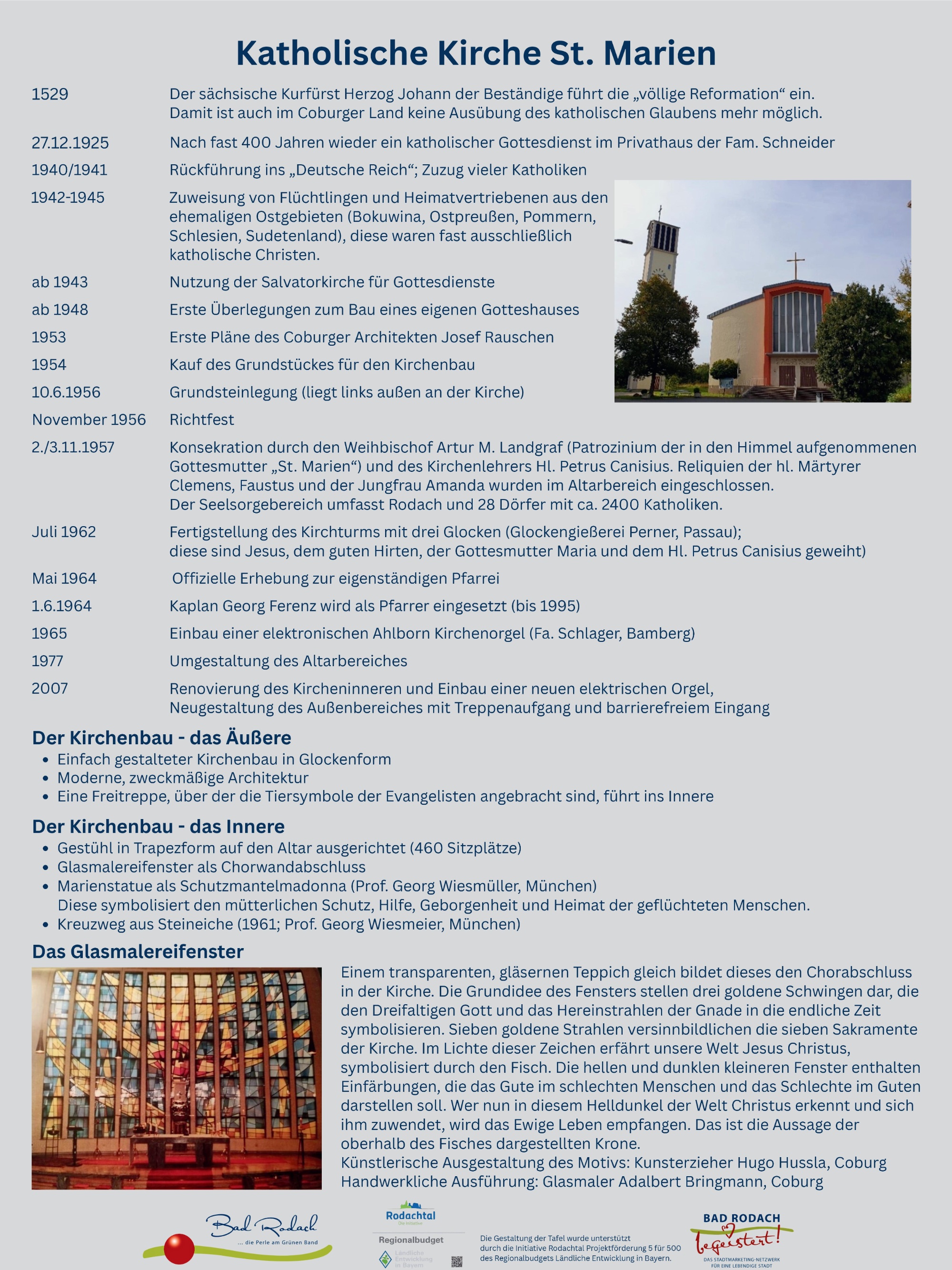 Denkmaltafel mit der Kirchengeschichte St. Marien Bad Rodach